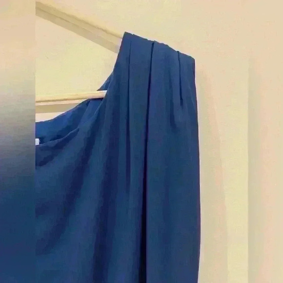 HALSTON HERITAGE Nordstrom one shoulder pleated navy blue mini dress size 4 - Picture 5 of 7
